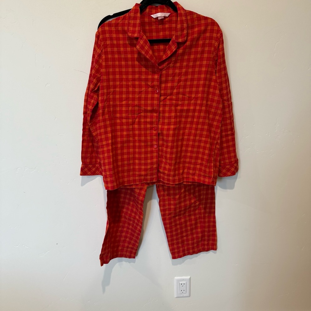 Victoria’s Secret Cozy Red Plaid Cotton Pajamas Womens Medium Holiday Christmas